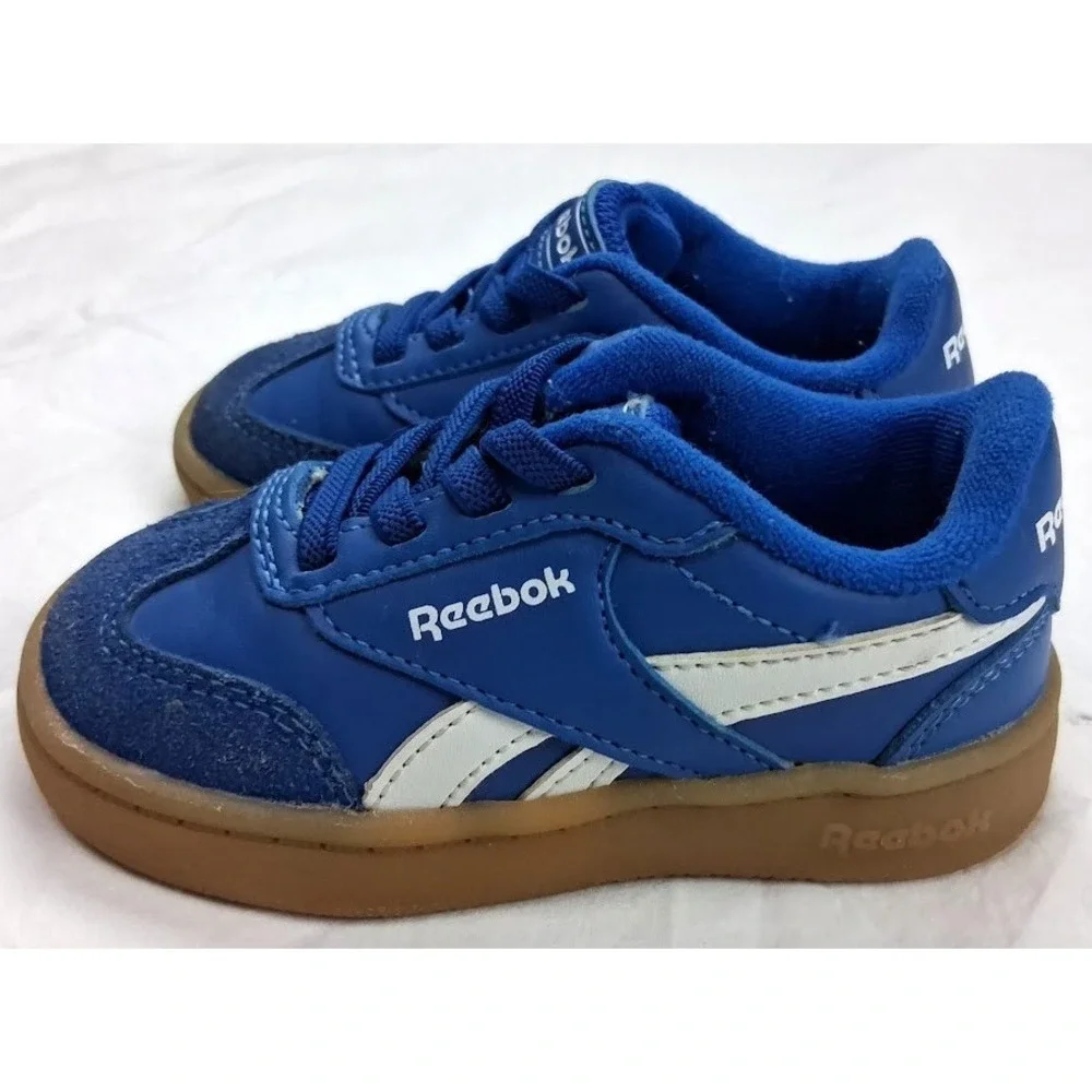 Reebox Baby Boy Sz 5 Blue Lace Up Shoes Suede White Detail‎